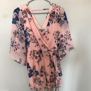 light pink floral romper w/ tie
